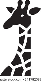 This minimalist black silhouette art presents the distinct and elegant profile of a giraffe.