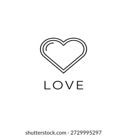 Esta Imagen minimalista en blanco y negro presenta un icono de corazón estilizado en el centro. El corazón se representa con un doble contorno limpio, y permanece vacío en su interior. Directamente debajo del corazón, la palabra "AMOR" está escrita en letra sans-serif simple, mayúscula. La composición es limpia y simbólica.