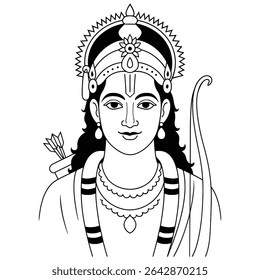Esta arte minimalista em preto e branco retrata Shree Ram, o lendário príncipe de Ayodhya e a encarnação do Senhor Vishnu