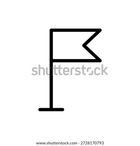This is a minimalist black and white line art icon depicting a flag on a flagpole. The flag itself is a simple rectangular shape with a V-cut on the right side, often referred to as a pennant or swallowtail design. The flagpole is a straight vertical line with a small horizontal base. The icon is rendered with clean, consistent line thickness against a pure white background, emphasizing clarity and simplicity. This versatile symbol is commonly used in user interfaces to represent a location, a bookmark, a goal, a starting point, or a destination marker.