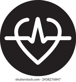 This minimalist black and white vector showcases a heart shape intertwined with a heartbeat line, symbolizing health, vitality, and life. 