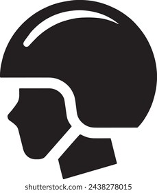 This minimalist black and white vector depicts a motorcycle helmet, representing safety, protection, and the biker lifestyle.