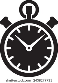 This minimalist black and white vector features a classic stopwatch design, representing precision, speed, and time management.
