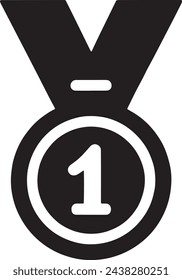  Este vector minimalista en blanco y negro exhibe una medalla con el número uno prominentemente exhibido, simbolizando el primer lugar, el mejor rendimiento y el logro final. 