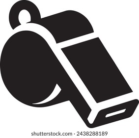 This is a minimalist black and white vector depicting the silhouette of a whistle. 