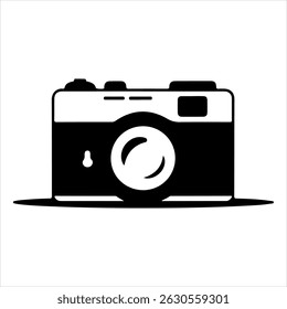 Esta ilustração vetorial em preto e branco minimalista representa uma câmera digital clássica, perfeita para uma variedade de aplicações de design.