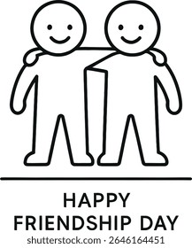 Esta é uma ilustração vetorial em preto e branco minimalista de duas figuras humanas estilizadas com seus braços ligados, simbolizando amizade. Feliz Dia da Amizade Vetor 
