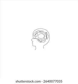 This is a minimalist, black-and-white line drawing that conceptually illustrates a person's thoughts.
