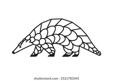 This minimalist black-and-white pangolin silhouette vector features a unique geometric design, perfect for logos, tattoos, and wildlife-themed creative projects. Ideal for modern and professional uses