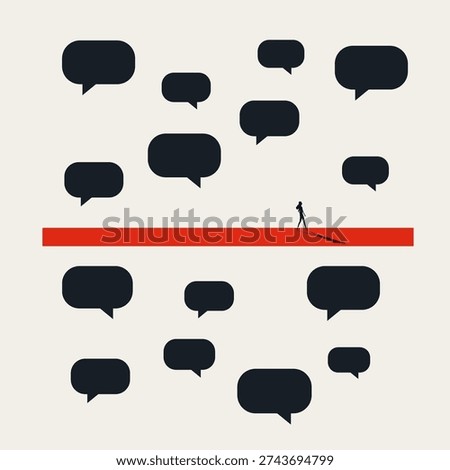 This minimalist business vector concept illustration shows a woman ignoring distractions. A perfect metaphor for cutting through noise and staying focused.