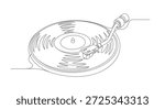 This is a minimalist continuous line art illustration of a vinyl record player. It