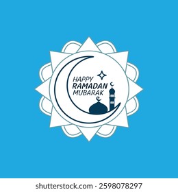 This minimalist design features the phrase "Happy Ramadan Mubarak" elegantly placed within a crescent moon outline, symbolizing the Islamic holy month.