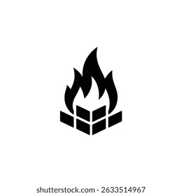 This minimalist design showcases a black cubical structure with flames rising above it, all set against a clean transparent backdrop.