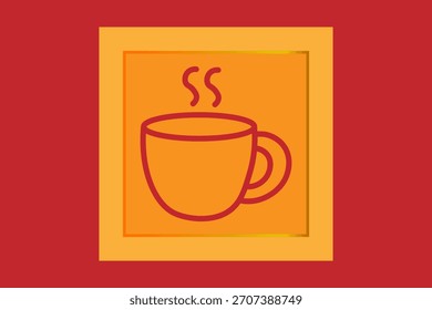 Este é um gráfico digital minimalista com uma caneca estilizada ou xícara de bebida quente, indicado pelas duas linhas onduladas de vapor que se elevam do topo