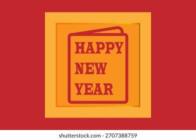 Este es un gráfico digital minimalista con una tarjeta de felicitación estilizada o sobre que contiene la frase "FELIZ AÑO NUEVO" apilado en tres líneas.