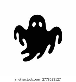 This minimalist graphic features a black ghost silhouette with large oval eyes floating against a plain white background. Ideal for Halloween decorations, spooky party invitations, and horror themed designs, this clean vector style icon represents spirits, phantoms, and supernatural entities in a simple, recognizable form perfect for various creative projects.