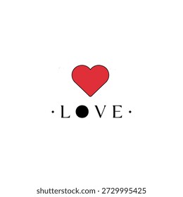 Este gráfico minimalista presenta un corazón rojo simple centrado en la parte superior. Debajo del corazón, la palabra "AMOR" se escribe en letras negras. La letra 'O' en "LOVE" es reemplazada por un círculo negro sólido, creando un diseño limpio y moderno sobre un fondo blanco. Pequeños puntos negros flanquean la palabra.
