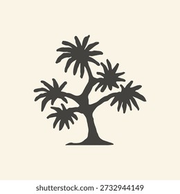 Este gráfico minimalista presenta una silueta estilizada de árbol del desierto negro con una sutil textura vintage sobre un fondo beige suave, perfecto para proyectos de diseño natural y retro.