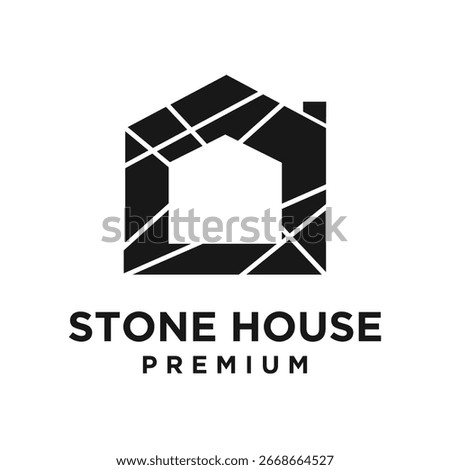 This minimalist graphic features a stylized black house icon, adorned with abstract, geometric lines that evoke the strong and durable texture of stone.