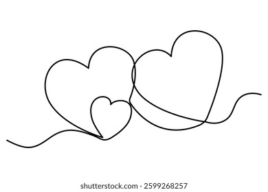 This minimalist graphic features three hearts intertwined with a single black line