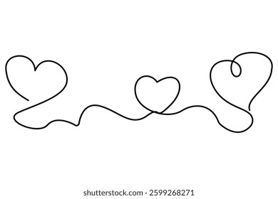 This minimalist graphic features three hearts intertwined with a single black line