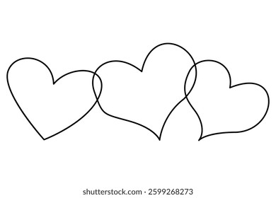 This minimalist graphic features three hearts intertwined with a single black line