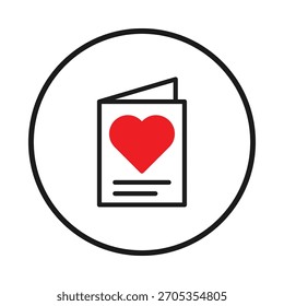 Este gráfico minimalista apresenta um cartão de namorados com um coração vermelho, emoldurado dentro de uma borda circular elegante. Ele incorpora simples elegância, transmitindo mensagens de amor e afeto. Ideal para