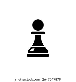 This minimalist graphic presents a solid black chess pawn icon isolated against a clean white background, ideal for use in design projects or illustrations.