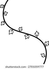 This minimalist hand-drawn vector illustration features a delicate, winding vine with small, simple leaves. Ideal for borders, frames, botanical themes, or natural design accents. Clean and versatile.