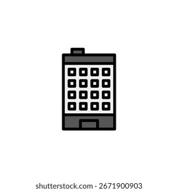 This is a minimalist icon depicting a multi-story building. The building is stylized with a simple geometric design and numerous windows. It symbolizes urban living, modern architecture, or