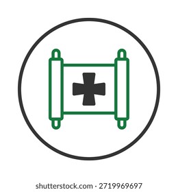 This minimalist icon presents a scroll with a prominent cross, suggesting connections to medicine, history, or religion. Its clean lines and symbolic representation make it suitable for various