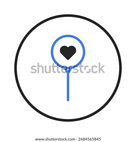 This minimalist icon represents a heart contained within a blue outlined circle against a white backdrop. The design is simple yet conveys powerful sentiments of love, affection, and positive