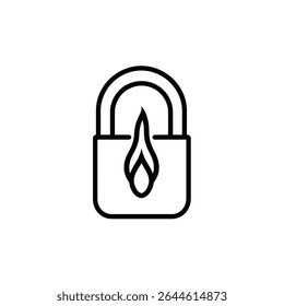This minimalist illustration depicts a simple, outlined padlock. It has a symbolic flame enclosed within its shackle, all set against a transparent backdrop for versatility.