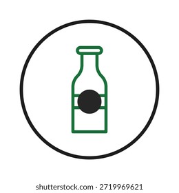 Esta ilustración minimalista presenta una botella de bebida enmarcada por un borde circular limpio perfecto para su uso como un logotipo o icono con estilo. El diseño evoca una sensación de refresco y simplicidad moderna