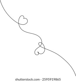 This minimalist illustration features a single, continuous line gracefully intertwining to form two hearts. The design exudes simple elegance and romance.