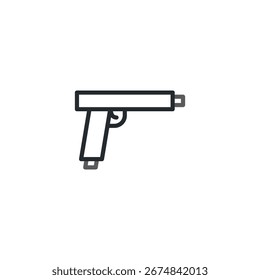 Esta ilustración minimalista presenta una pistola estilizada representada a través de líneas limpias y Formas geométricas simples. El diseño resalta la forma del arma sin representar ninguna marca o