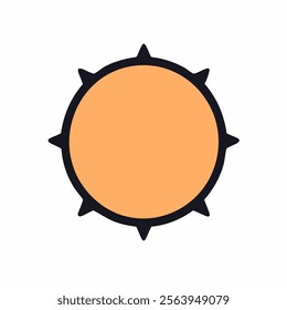This minimalist illustration features a sun represented by an orange circle with black triangular rays extending outward. The design uses simple geometric shapes.