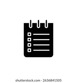 This minimalist image displays a checklist icon in black and white. The icon showcases a square checklist with checkboxes and horizontal lines.