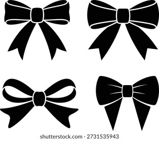 Esta imagem minimalista apresenta quatro arcos de silhueta preta em estilos distintos - perfeito para design de moda, embrulho de presente, elementos decorativos e composições criativas baseadas em vetores.
