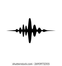 Esta Imagen minimalista presenta una onda de sonido negra estilizada y elegante con diferentes picos y valles, representada sobre un fondo transparente, lo que la hace versátil para diseños superpuestos.