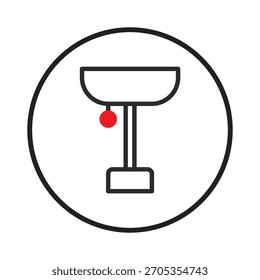 Esta imagem minimalista apresenta um objeto decorativo estilizado dentro de um círculo, criado com linhas limpas e um design simples. A esfera vermelha introduz um contraste sutil, enfatizando a singularidade da