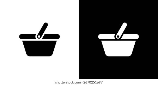 This is a minimalist image showing a single shopping basket icon. Isolated and on transparent backdrop, it represents retail activity and market trade.