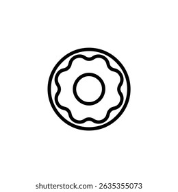 This minimalist line art features a round doughnut with a hole in the center, decorated with a wavy outline for frosting, set on a transparent backdrop.