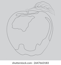 This minimalist line art features an apple with a leaf, subtly incorporating a world map, ideal for themes of global health, natural food, and environmental consciousness.