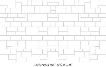This minimalist line art features an irregular stone masonry and brick wall pattern shown in image_fcf83d.png. The versatile black and white geometric background is ideal for architectural rendering, interior design concepts, surface illustration, and modern digital texturing.