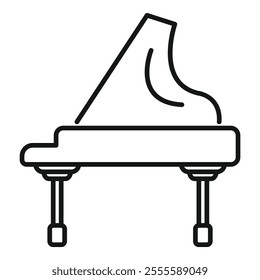 This minimalist line art icon represents a grand piano, symbolizing classical music and instruments