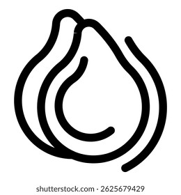 This minimalist line art icon uses simple lines to represent two avocado halves