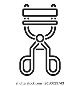 Este ícone minimalista da arte da linha representa um curler de pestana, uma ferramenta usada para melhorar o curl de pestanas para um olhar mais dramático e largo