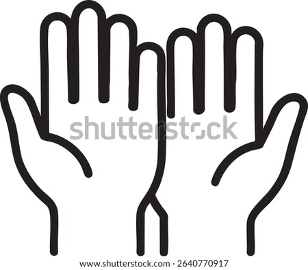 This is a minimalist line drawing of two hands, palms up, fingers extended, in a black and white color scheme.