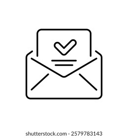 This minimalist line icon effectively represents a feedback email, which symbolizes seamless communication and acknowledgment within the realm of digital correspondence and interactions online